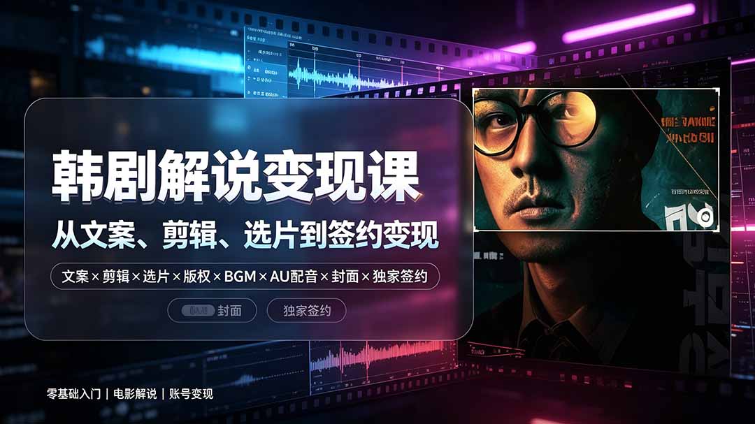 抖音270W粉丝博主亲授韩剧解说课:文案×剪辑×选片×版权×BGM×AU配音×封面×独家签约,零基础到变现-WE智谷