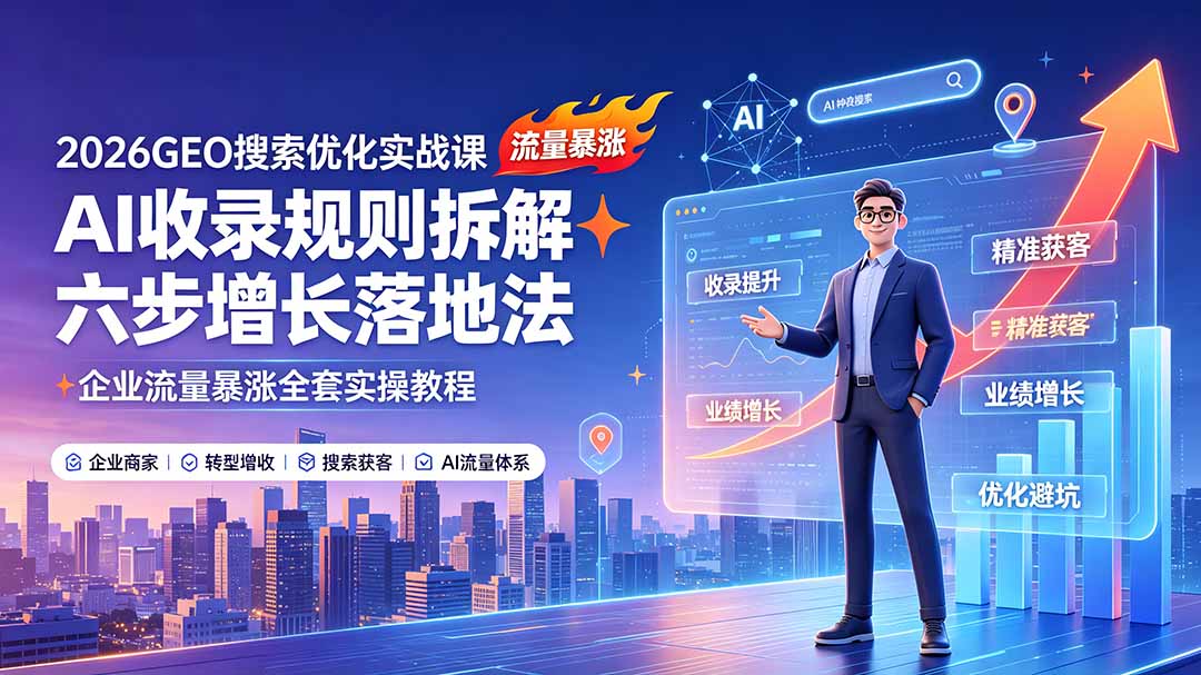2026GEO搜索优化实战课:AI收录规则拆解|六步增长落地法|企业流量暴涨全套实操教程-WE智谷