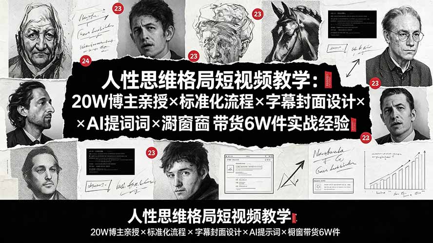 人性思维格局短视频教学：20W博主亲授×标准化流程×字幕封面设计×AI提示词×橱窗带货6W件实战经验-WE智谷