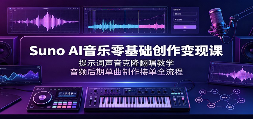 Suno AI音乐零基础创作变现课：提示词声音克隆翻唱教学，音频后期单曲制作接单全流程-WE智谷