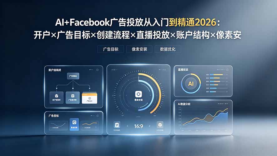 AI+Facebook广告投放从入门到精通2026:开户×广告目标×创建流程×直播投放×账户结构×像素安装×AI赋能-WE智谷