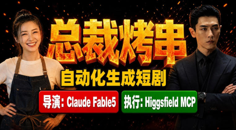 Claude Fable5担任导演+Higgsfield MCP落地执行｜《总裁烤串》真人质感短剧全自动AI生成全流程教学-WE智谷