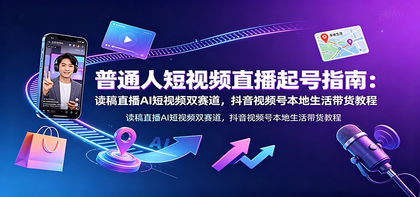 普通人短视频直播起号指南：读稿直播AI短视频双赛道，抖音视频号本地生活带货教程-WE智谷