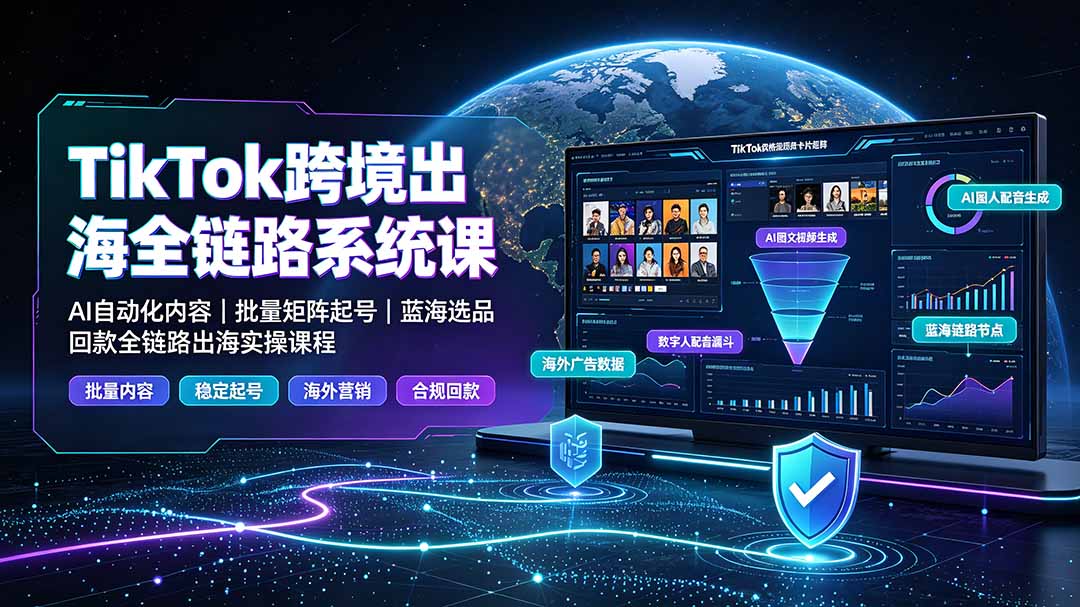 TikTok跨境出海全链路系统课-2026年7月:AI自动化内容|批量矩阵起号|蓝海选品回款全链路出海实操课程-WE智谷