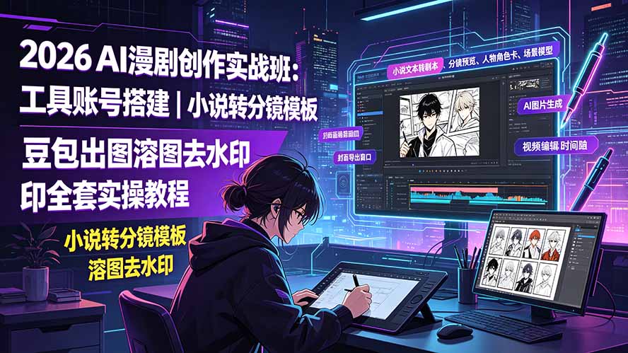 2026AI漫剧创作实战班:工具账号搭建|小说转分镜模板|豆包出图溶图去水印全套实操教程-WE智谷