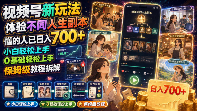 视频号新玩法体验不同人生副本,懂的人已日入700+,小白轻松上手,0基础轻松上手,保姆级教程拆解-WE智谷