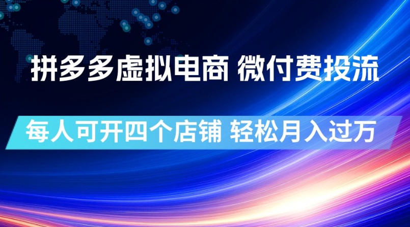 拼多多虚拟电商,微付费投流玩法,每人可开四个店,轻松月入过1W【揭秘】-WE智谷