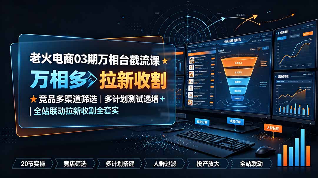 老火电商03期万相台截流课:竞品多渠道筛选|多计划测试递增|全站联动拉新收割全套实操教学-WE智谷