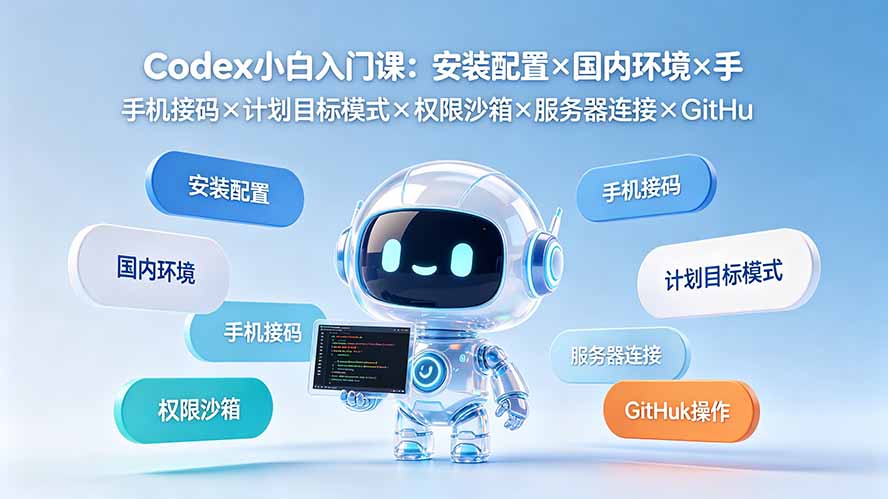 Codex小白入门课：安装配置×国内环境×手机接码×计划目标模式×权限沙箱×服务器连接×GitHub操作-WE智谷