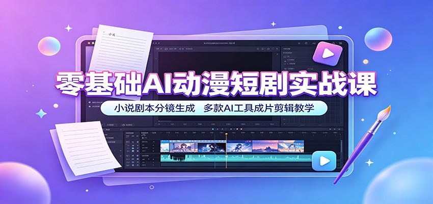 零基础AI动漫短剧实战课：小说剧本分镜生成，多款AI工具成片剪辑教学-WE智谷