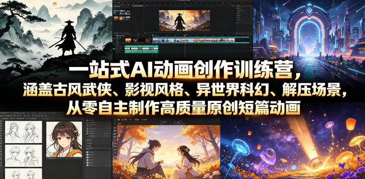一站式AI动画创作训练营,涵盖古风武侠、影视风格、异世界科幻、解压场景,从零自主制作高质量原创短篇动画(更新)-WE智谷