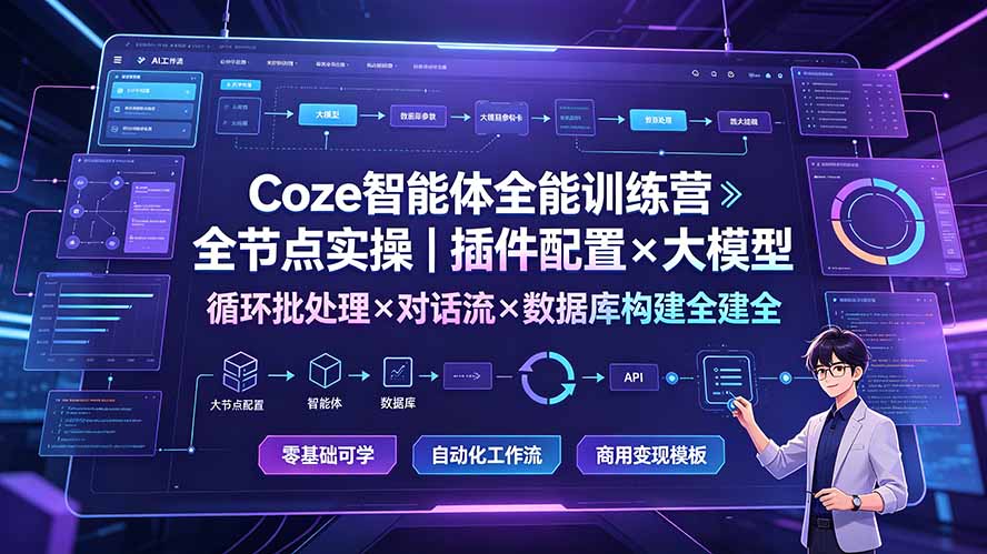 Coze智能体全能训练营:全节点实操|插件配置×大模型×循环批处理×对话流×数据库构建全教学-WE智谷