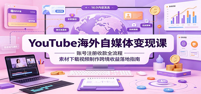 YouTube海外自媒体变现课：账号注册收款全流程，素材下载视频制作跨境收益落地指南-WE智谷