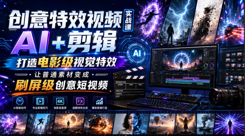 创意特效视频实战课,AI+剪辑打造电影级视觉特效,让普通素材变成刷屏级创意短视频-WE智谷