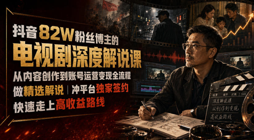 抖音82W粉丝博主的电视剧深度解说课，从内容创作到账号运营变现全流程，做精选解说，冲平台独家签约，快速走上高收益路线-WE智谷