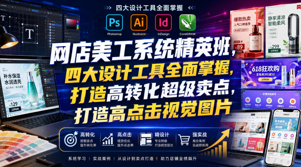 网店美工系统精英班,四大设计工具全面掌握,打造高转化超级卖点,打造高点击视觉图片(2026年7月)-WE智谷