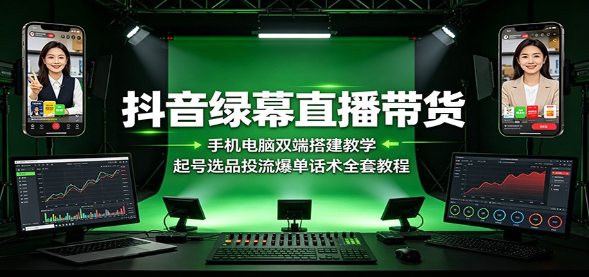 抖音绿幕直播带货：手机电脑双端搭建教学，起号选品投流爆单话术全套教程-WE智谷