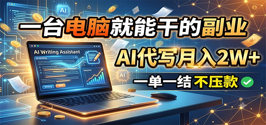 一台电脑就能干的副业,AI代写月入2W+,一单一结不压款-WE智谷