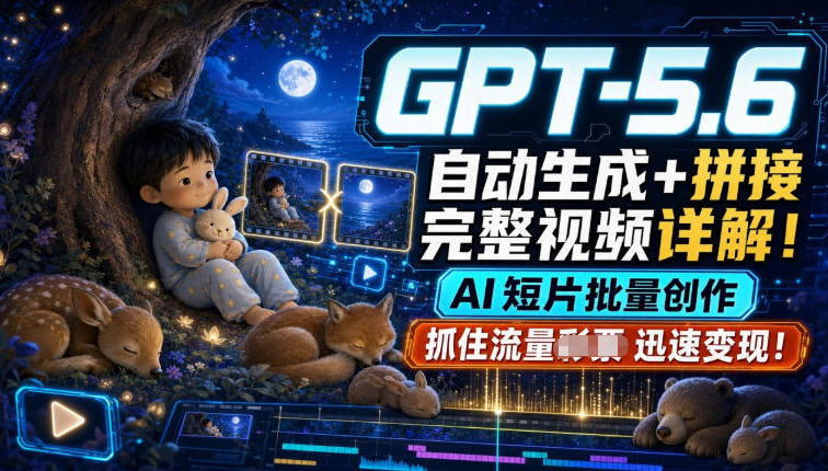 GPT-5.6自动生成+拼接完整视频详解,AI短片批量创作,抓住流量迅速变现!-WE智谷