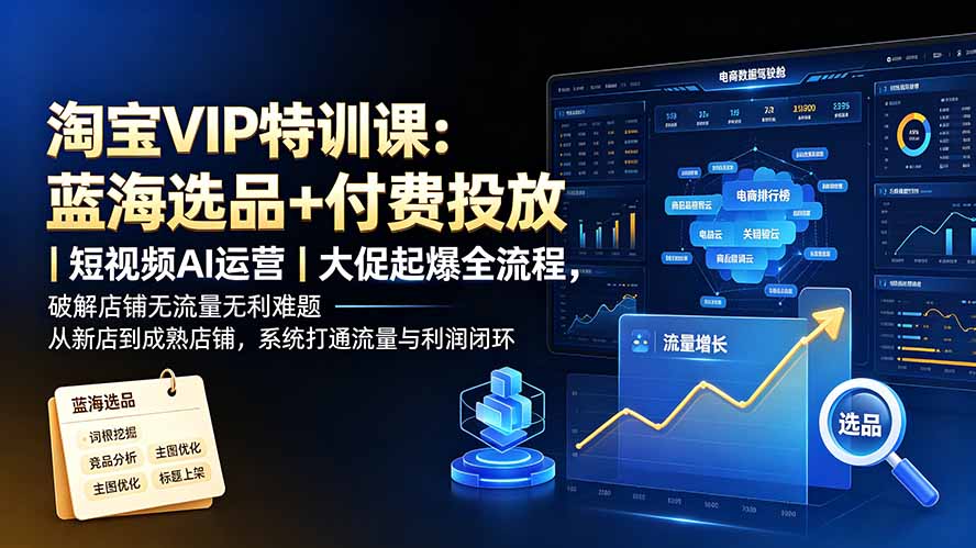 淘宝VIP特训课:蓝海选品+付费投放|短视频AI运营|大促起爆全流程,破解店铺无流量无利润难题-WE智谷
