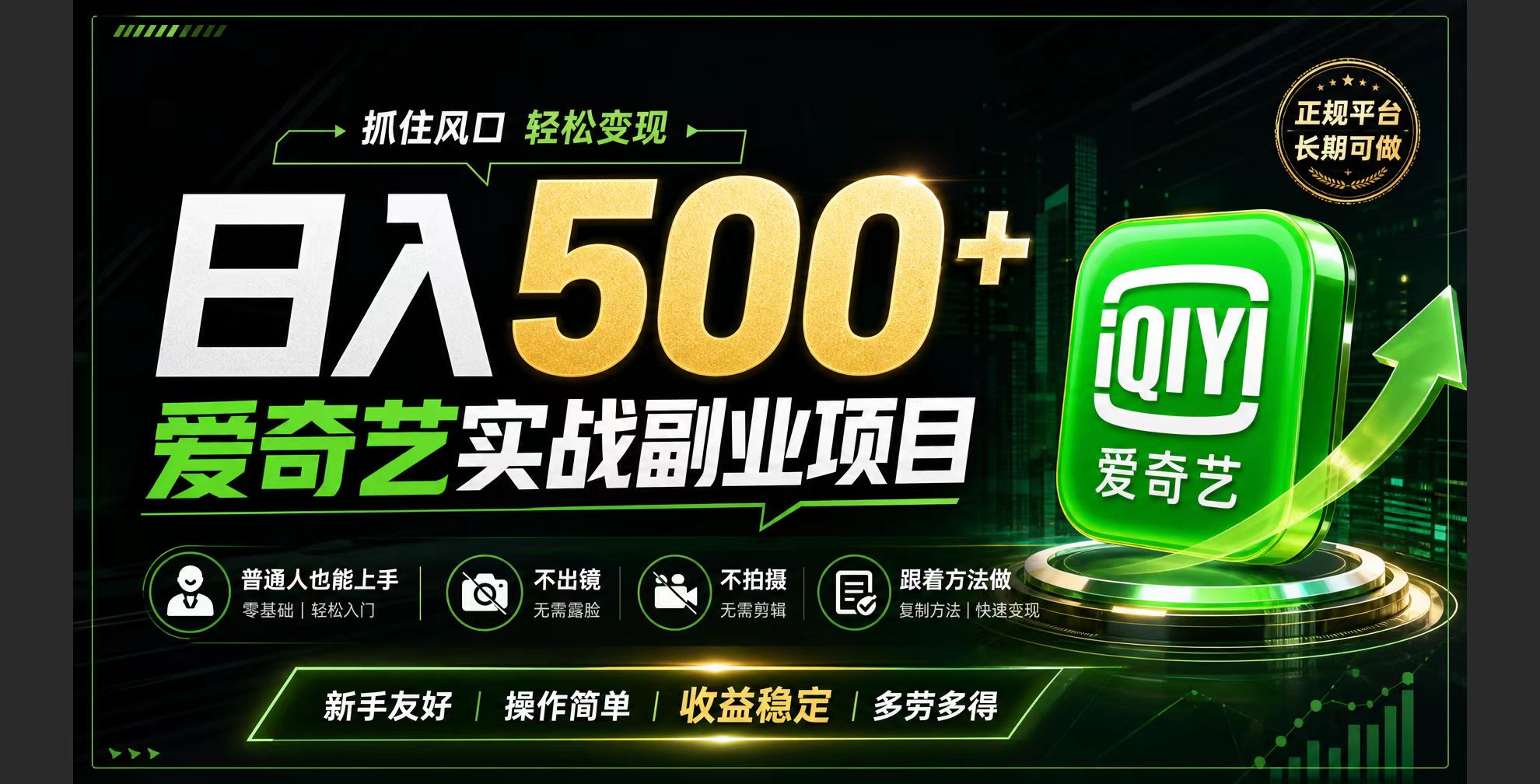 普通人必做的爱奇艺赛道变现!稳定日500+,翻身的机会真来了!抓住风口！-WE智谷